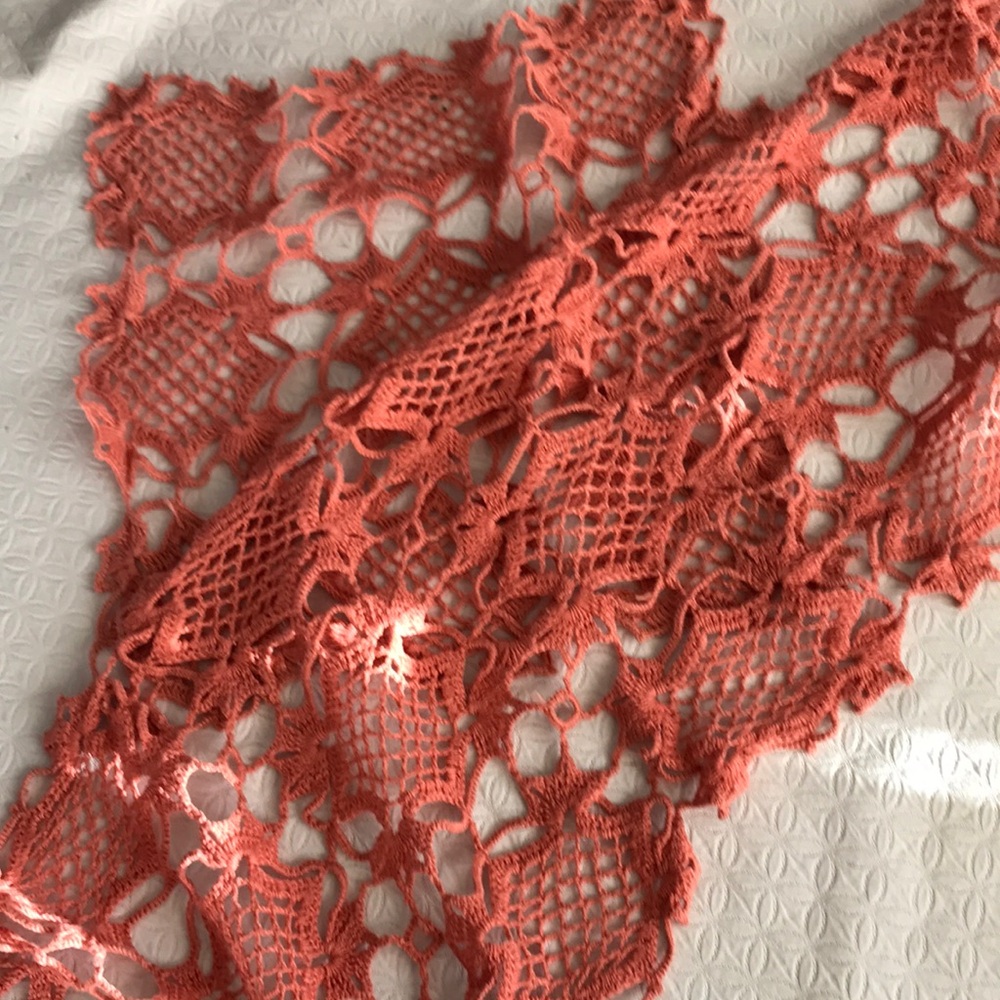 Vintage Handmade Crochet Dollies Coral Rectangular Square Set 2